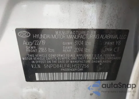 2020 Hyundai Elantra Sel z USA, uszkodzony, nr VIN 5NPD84LF4LH527256